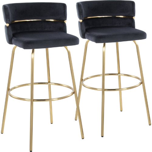 Cinch 30" Swivel Bar Stool in Gold & Black Velvet w/ Round Footrest (Set of 2)